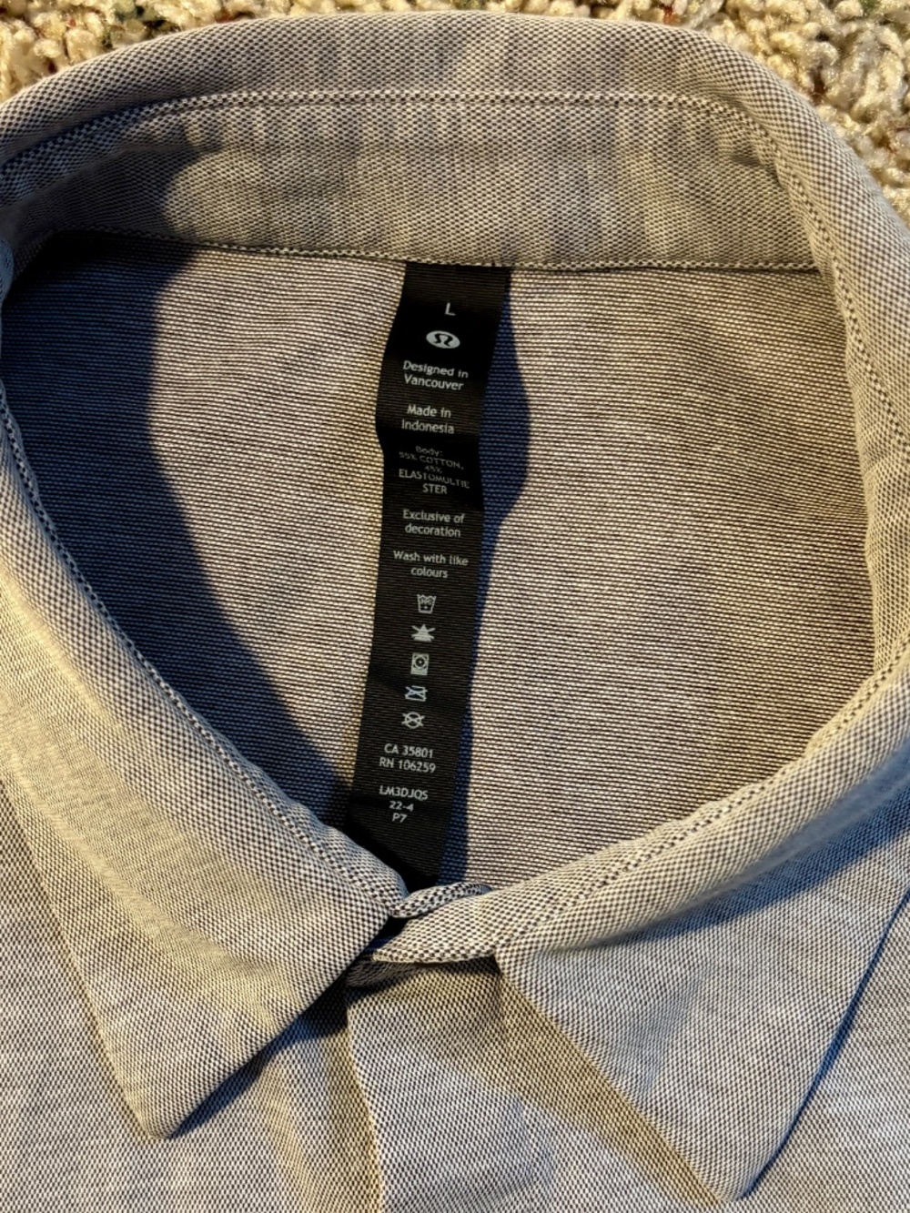 Men's lululemon athletica Light Gray Long Sleeve Casual Button-Down Shirt, L - Picture 5 of 6